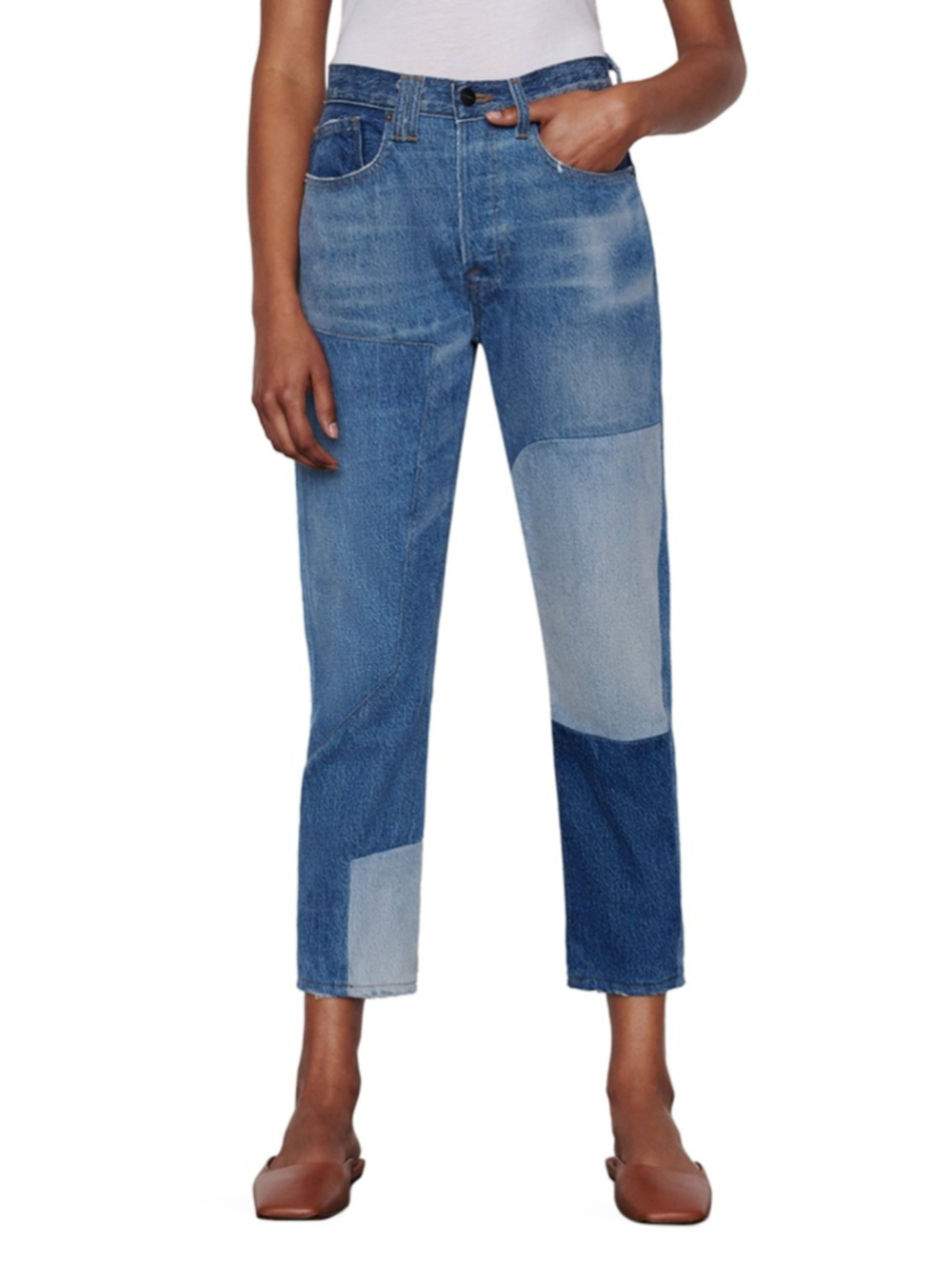 FRAME Le Original Unmatched Patchwork Straight Crop Jeans Landa Mix 29 NWT